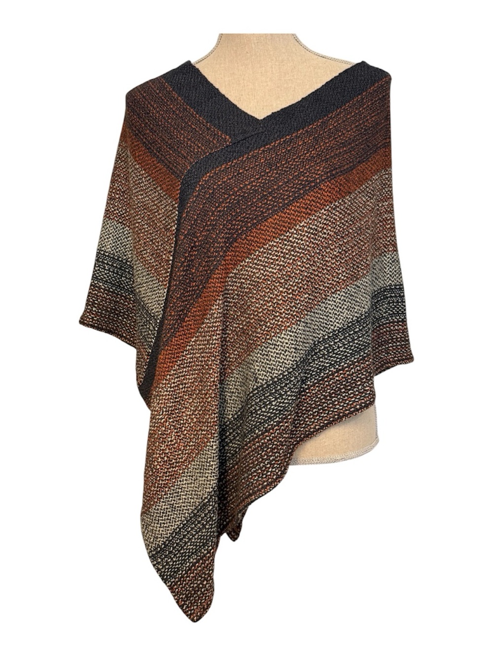 JAN DOYLE CAPE JACKET ONE SIZE OS HAND WOVEN BLUE ORANGE GRAY ARTISAN TEXTILE